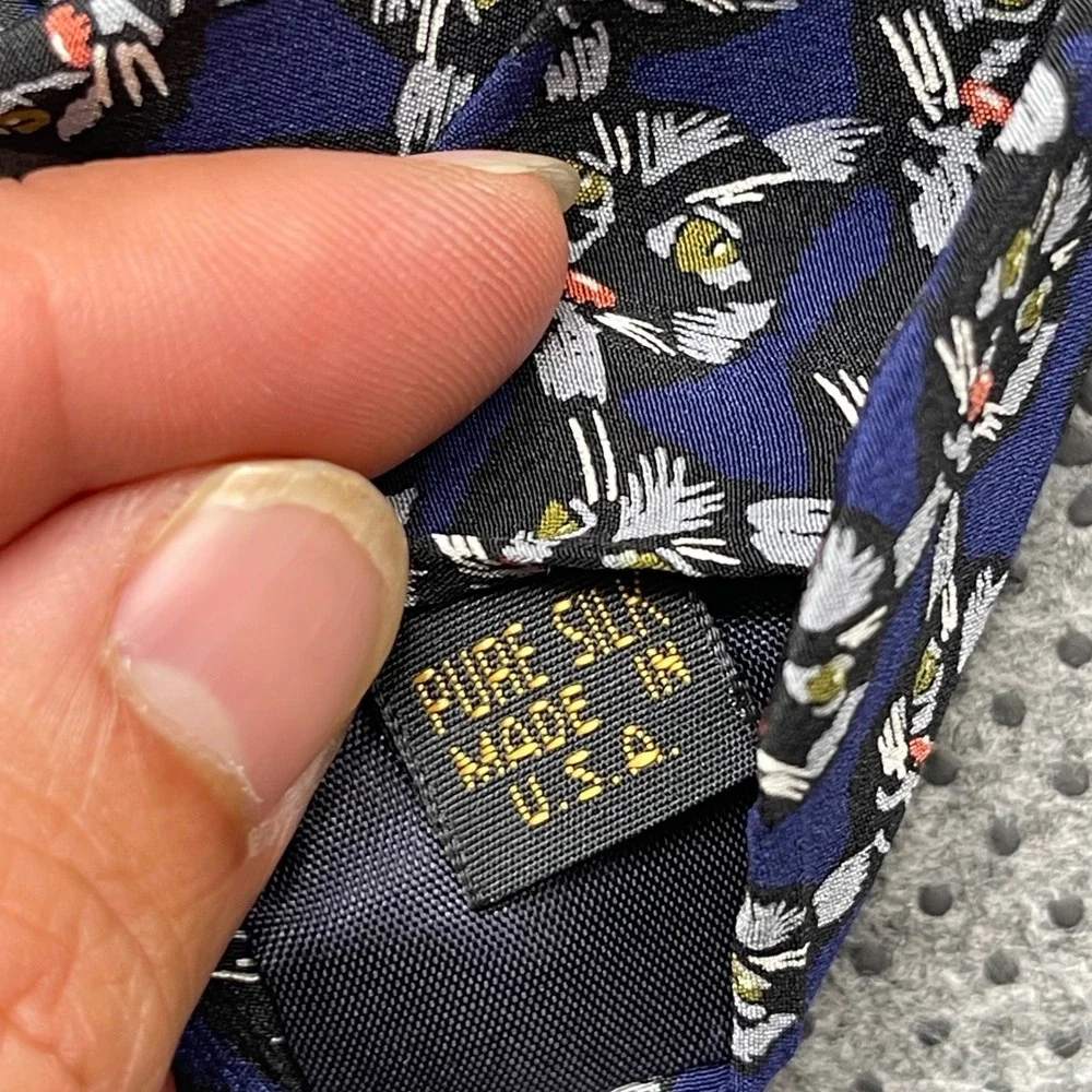 Vintage HSUS Humane Society Cat Portrait Silk Tie Calico Novelty Men Necktie USA